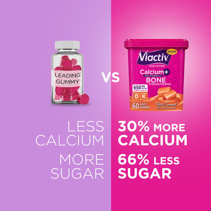 Viactiv Calcium + Vitamin D Supplement Soft Chews for Women & Men - Chewable Calcium for Bone Health Support, 650 mg per Serving, Vitamin D & K for High Absorption - 60 Count, Caramel ViactivBuy Supplements Australia
