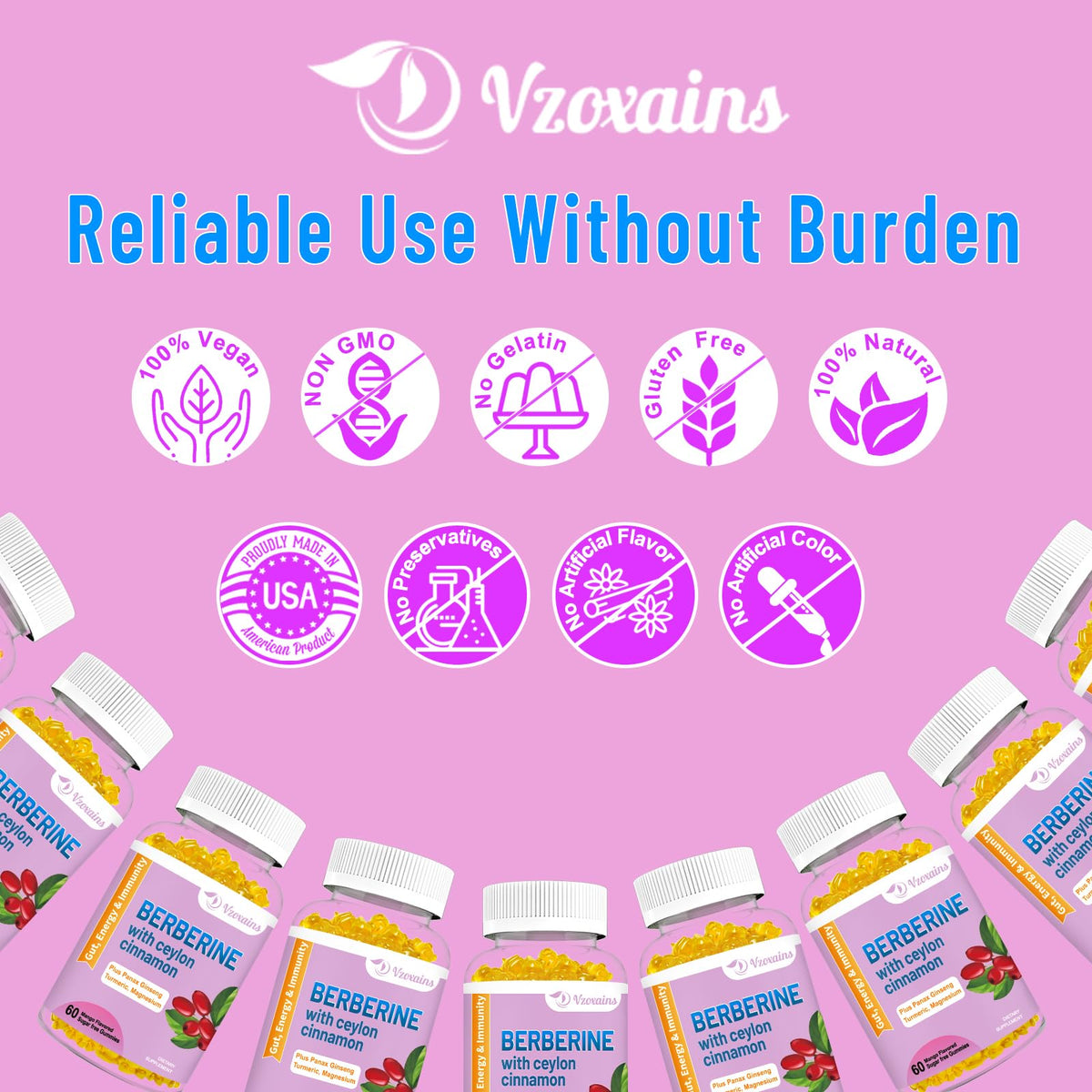 2 Pack Berberine with Ceylon Cinnamon Gummies, 2000mg High Potency Berberine HCI VZOXAINSBuy Supplements Australia