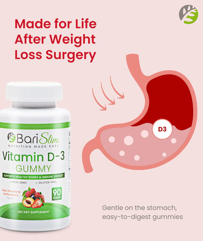 BariSlim Bariatric Vitamin D-3 Gummies - Specially Formulated Gummy Vitamin for Patients After Weight Loss Surgery - Easy to Digest and Great Tasting Fruit Flavors | 90 Fruit Chews BariSlim buy supplements Au