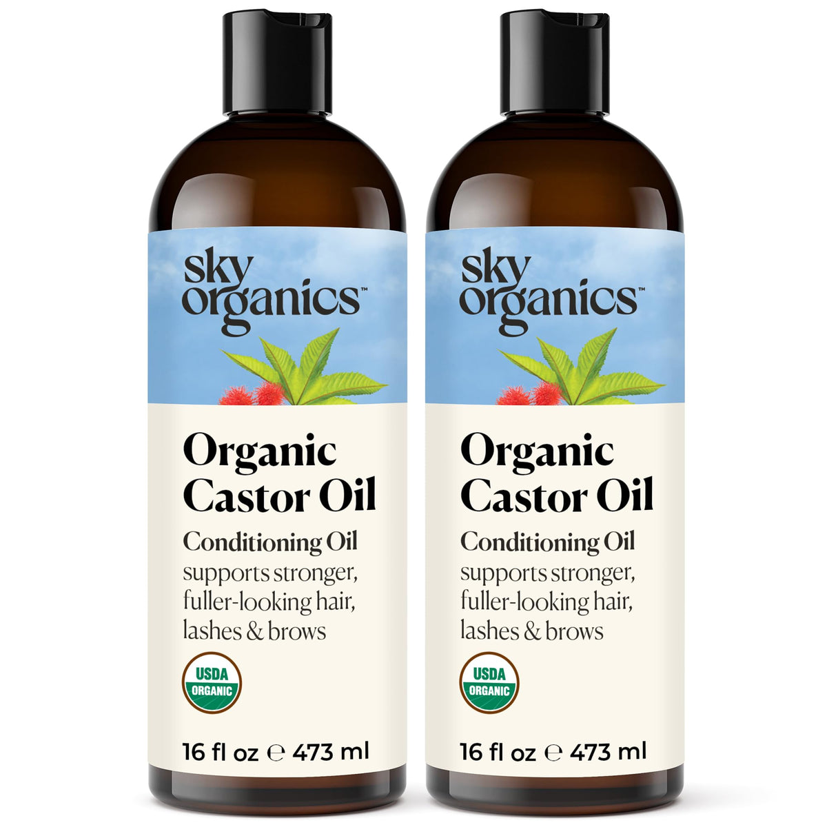 Sky Organics Castor Oil (2x16oz) USDA Organic Cold-Pressed Unrefined100% Pure