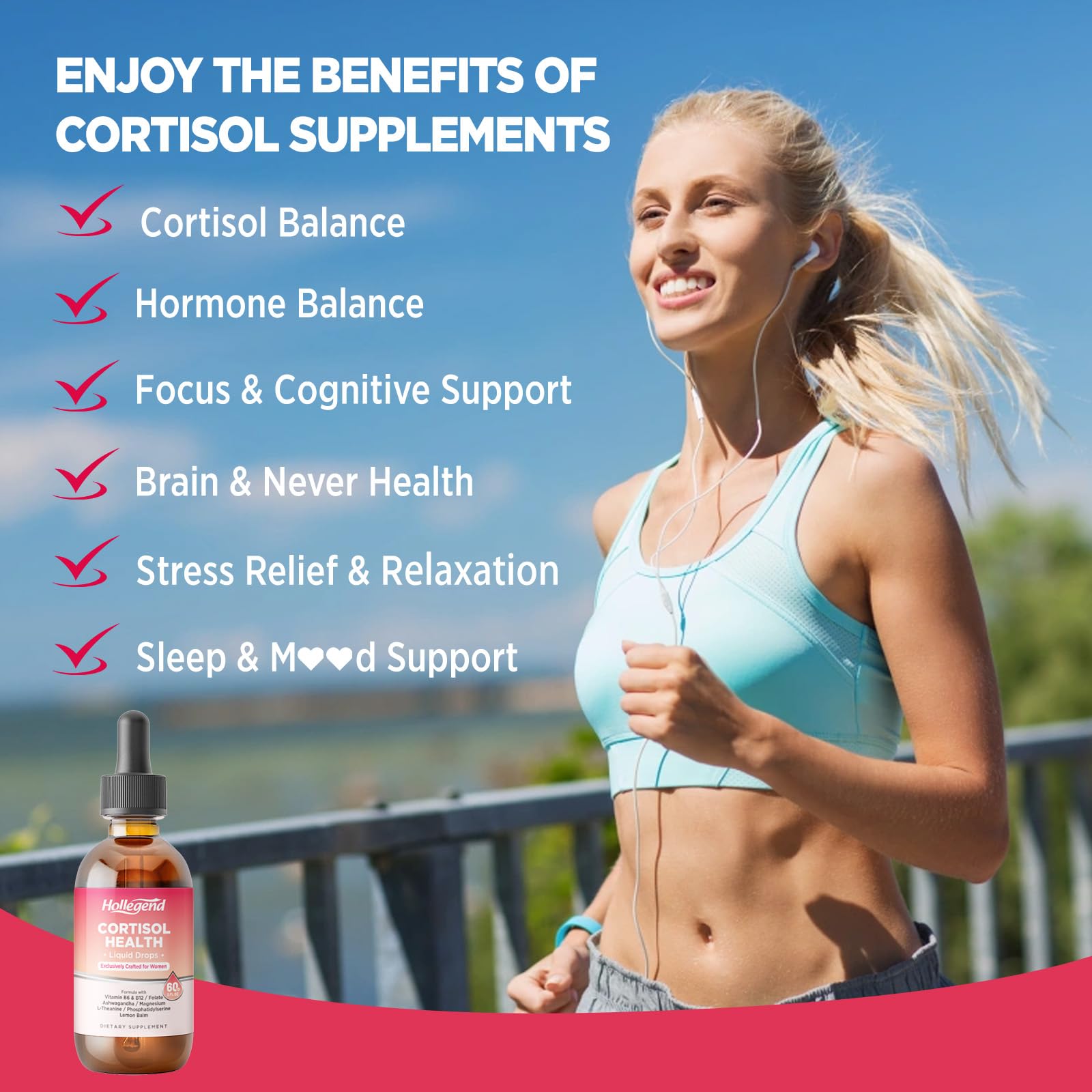 HOLLEGEND Cortisol Supplements for Women, Cortisol Wellness Liquid Drops, 16 in 1 Cortisol Detox Reducer w. Ashwagandha, Magnesium, L-Theanine, Folate for Relaxation & Hormone Balance, Strawberry HOLLEGENDBuy Supplements Australia
