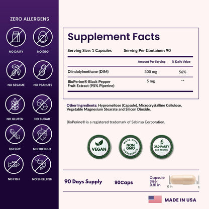 ForestLeaf DIM Supplement - 300mg DIM Estrogen Supplement for Women/Men - Diindolylmethane with BioPerine Black Pepper - Support for Detox, Metabolism, Hormone Balance & Menopause - 90 Caps ForestLeafBuy Supplements Australia