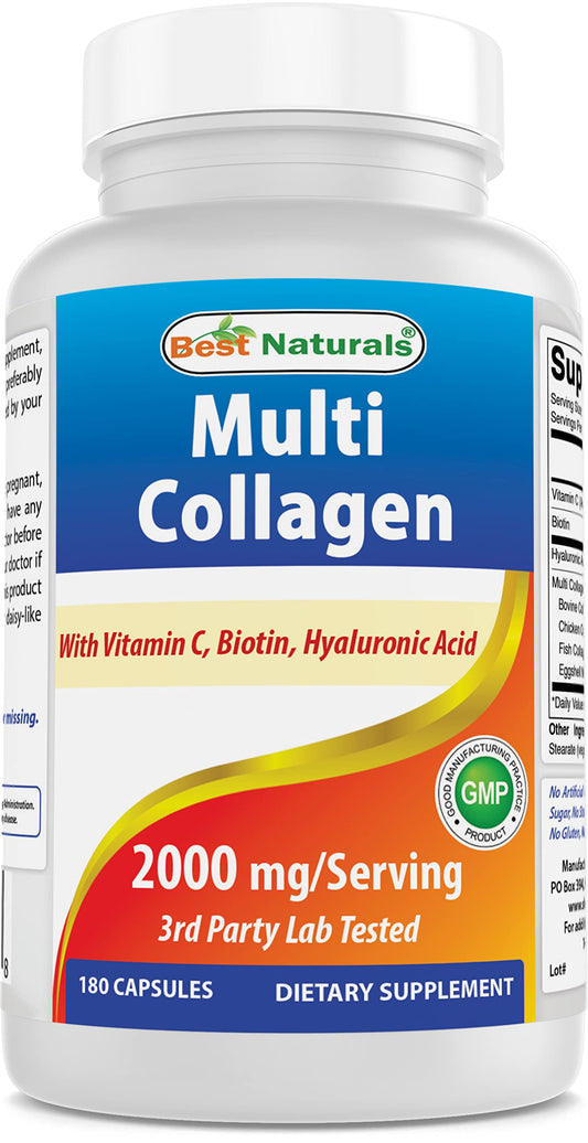 Best Naturals Multi Collagen Pills 2000mg for Women & Men - Hydrolyzed Collagen Peptides Capsules for Hair Skin and Nails with Types I