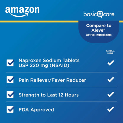 Amazon Basic Care Naproxen Sodium Tablets 220 mg, Pain Reliever/Fever Reducer (NSAID), 12-Hour Relief for Headache, Backache, Menstrual Pain, Muscle Aches, Arthritis, 300 Count Amazon Basic CareBuy Supplements Australia