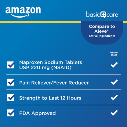 Amazon Basic Care Naproxen Sodium Tablets 220 mg, Pain Reliever/Fever Reducer (NSAID), 12-Hour Relief for Headache, Backache, Menstrual Pain, Muscle Aches, Arthritis, 300 Count Amazon Basic Care buy supplements Au