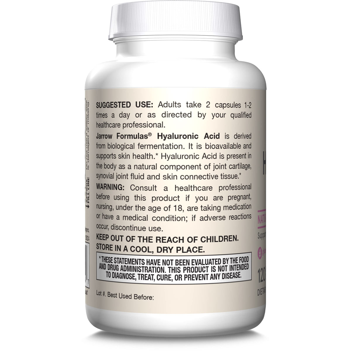 Jarrow Formulas® Hyaluronic Acid 120 mg, Dietary Supplement, Skin Health Support, 120 Veggie Capsules, Up to 60 Day Supply Jarrow FormulasBuy Supplements Australia