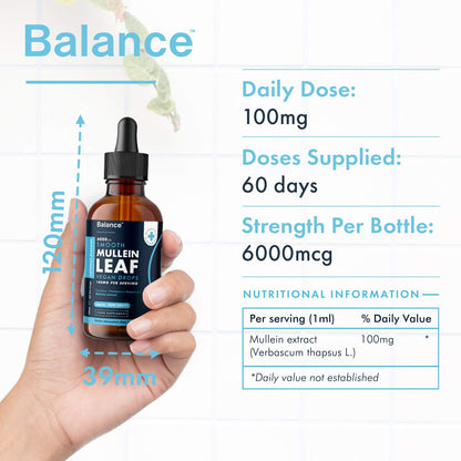 Balance Mullein Leaf Liquid Drops - 60ml for 2 Month Supply - High Strength - Vegan BalanceBuy Supplements Australia