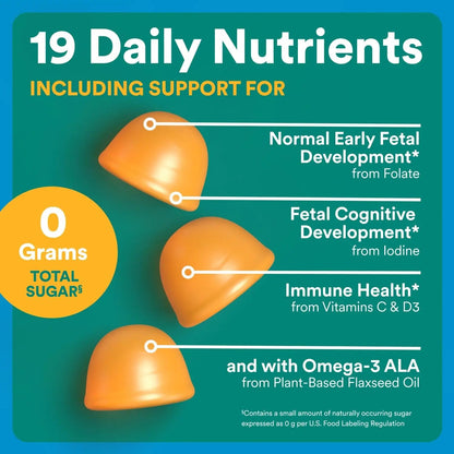 SmartyPants Zero Sugar Prenatal Multivitamin Gummies: Choline, Methylfolate, Omega 3 (ALA), Vitamin D3, C, Vitamin B12, B6, A, K, Zinc, Biotin SmartyPants