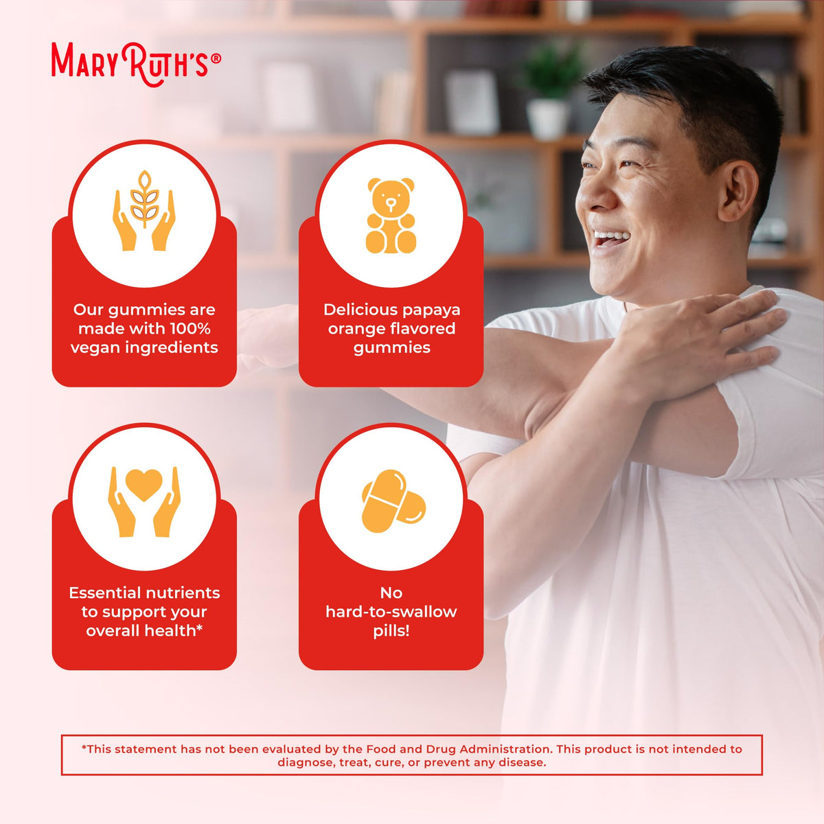 MaryRuth's Multivitamin Gummies for Men | Vitamin A, C, D, E, B6, B12, Biotin, Zinc | Energy Metabolism | Immunity | Bone Health | Cellular Health | Vegan | Non-GMO | Gluten & Sugar Free | 60 Count MARYRUTH'SBuy Supplements Australia
