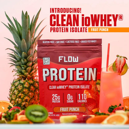 Flow Supps Clear Whey Isolate Protein Powder, Fruit Punch - 15 Servings, 25g Protein Flow SupplementsBuy Supplements Australia