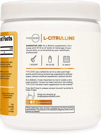 Type Zero L-Citrulline Base Powder, 3,000mg Per Serving - 100 Servings Type ZeroBuy Supplements Australia
