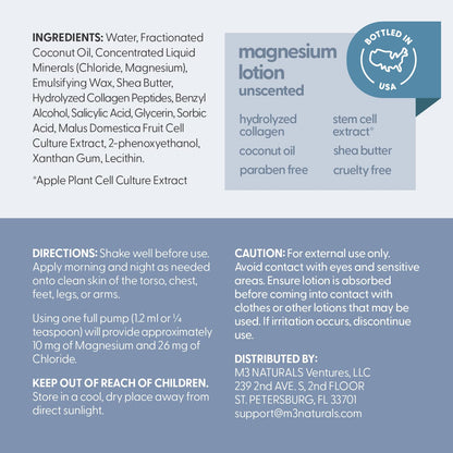 Unscented Magnesium Lotion for Sleep & Leg Cramps, Suitable for Sensitive Skin, Helps with Muscle Relaxation, Soothes Tired Legs & Foot Aches and Supports Restful Nights, 8 fl oz by M3 M3 NaturalsBuy Supplements Australia
