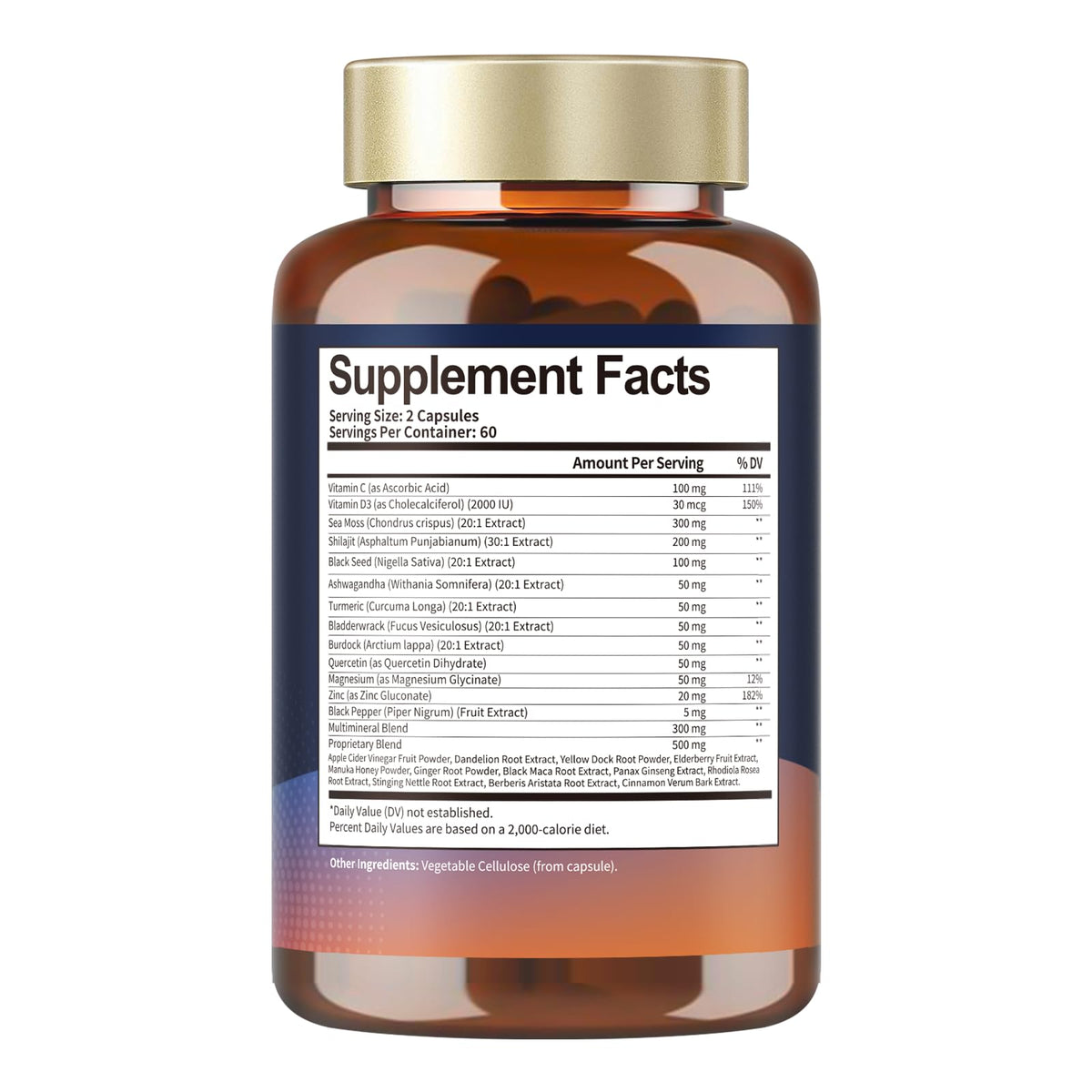 25-in-1 Sea Moss Black Seed Oil Ashwagandha Ginger Shilajit Supplement, Sea Moss Capsules Pro with Bladder Burdock Ceylon Cinnamon Berberine ACV Manuka VIT C & D3 for Men Women, 120 Vegan Caps TotariaBuy Supplements Australia