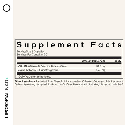 Codeage Liposomal NAD+ Supplement - NAD Nicotinamide Adenine Dinucleotide Coenzyme Pills - 500 mg NAD+ Per Serving & Betaine Anhydrous - Liposomal Delivery - Vegan, Non-GMO, Gluten-Free - 60 Capsules CodeageBuy Supplements Australia
