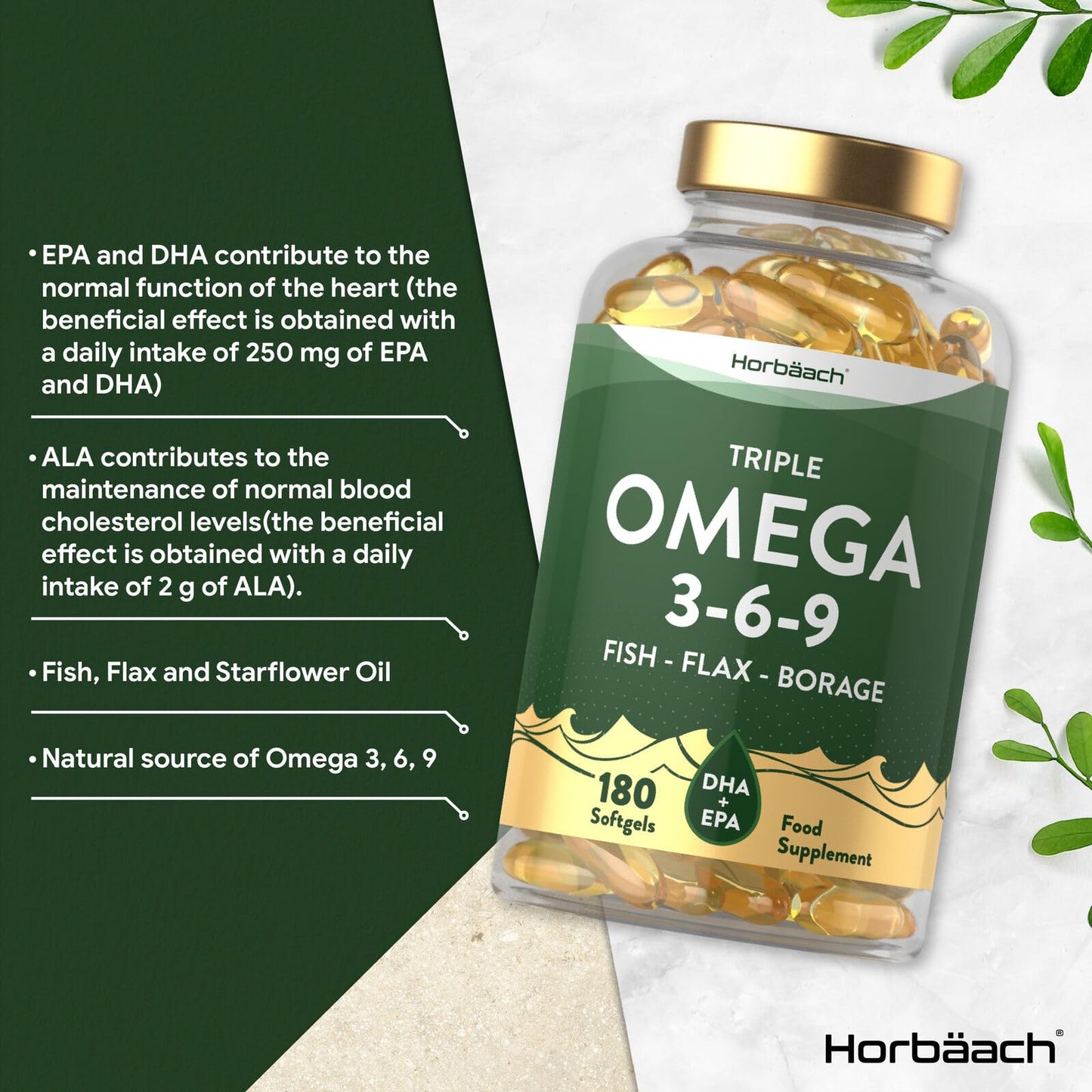 Triple Omega 3 6 9 Capsules | 180 Count | High Strength Supplement with DHA HorbäachBuy Supplements Australia