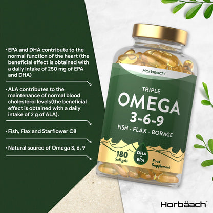 Triple Omega 3 6 9 Capsules | 180 Count | High Strength Supplement with DHA HorbäachBuy Supplements Australia