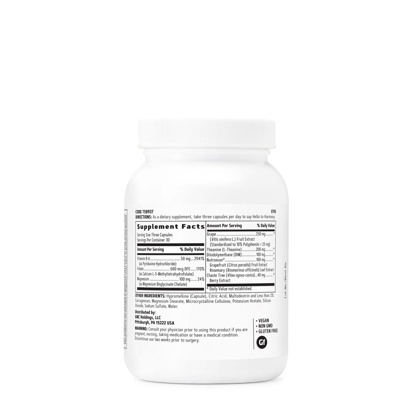 GNC Women's Hello Harmony | Clinically Proven Hormonal Support for Women | Supports Mood, Skin, and Stress Management | Vegan and Gluten Free | 90 Count GNCBuy Supplements Australia