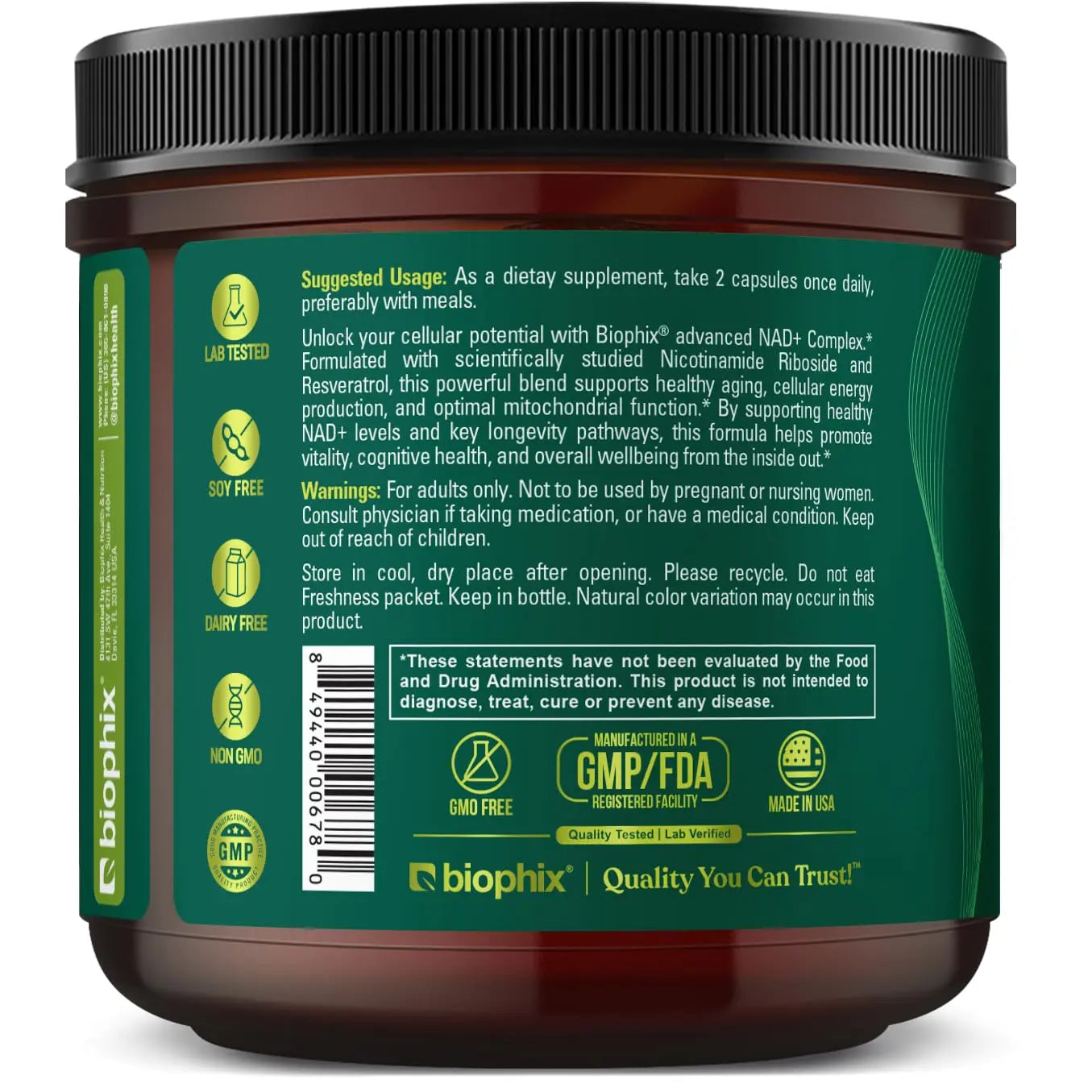 biophix NAD+ Liposomal Supplement for Women & Men - 1000 mg per Serving - Nicotinamide Riboside, Micronized Resveratrol & Quercetin Complex - 100 Veg Capsules - Non-GMO, Gluten-Free, cGMP Certified biophixBuy Supplements Australia