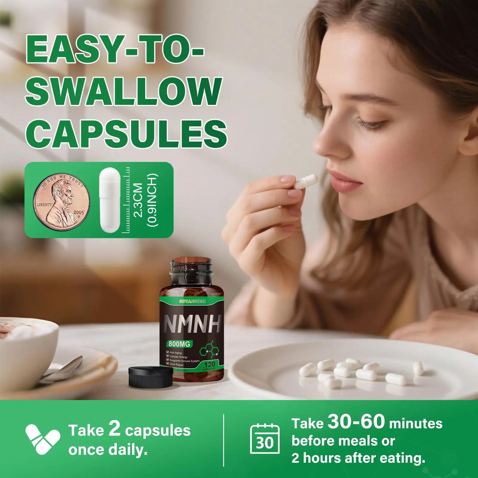 SUPRANOURISH Pure NMNH Supplement 120 Capsules - 800mg High-Purity NMNH Supplements, NAD Supplement for Boost NAD+ for Anti-Aging & Cellular Energy SUPRANOURISHBuy Supplements Australia