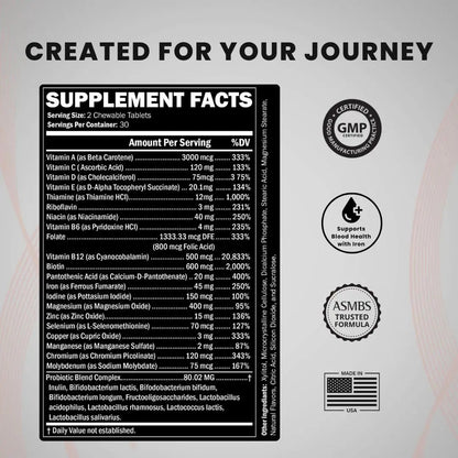 Journey Bariatric Multivitamin with Probiotics & Iron – Chewable, Berry (60 Count) Journey Bariatric Vitamins