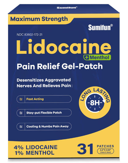 Sumifun Lidocaine Pain Relief Patches - Fast, Targeted Therapy Simple Backache, Soreness, Sprain, Joint Pain with Maximum Strength 4% Lidocaine and 1% Menthol (Large, Count, 31) NDC 83602-172-31 SumifunBuy Supplements Australia