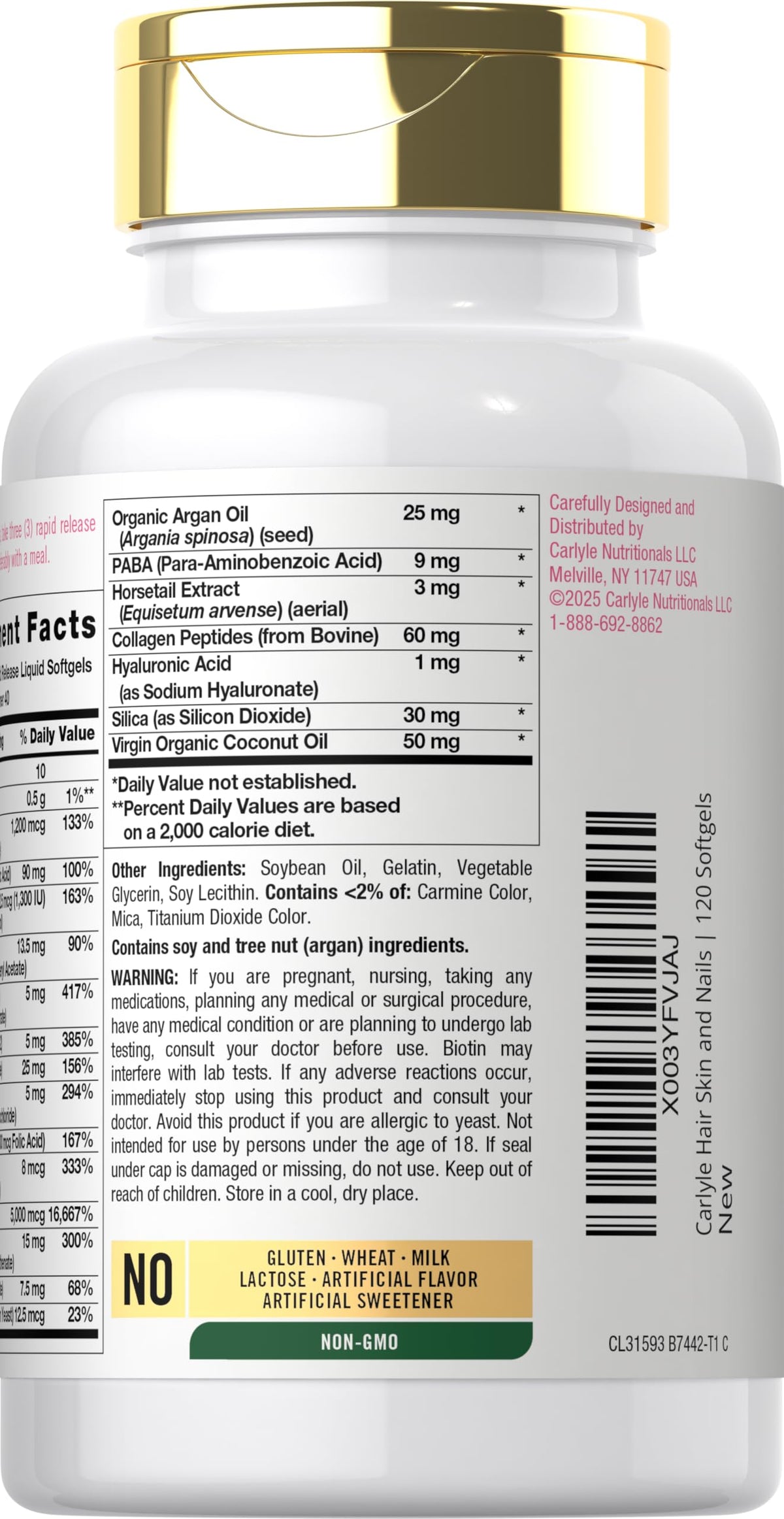 Carlyle Hair Skin and Nails Vitamin | 120 Softgels | Beauty Formula Supplement | with Biotin and Collagen Zinc, Vitamin A, B6, C & E | Non-GMO, Gluten Free Carlyle buy supplements Au