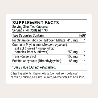 THORNE - ResveraCel - Nicotinamide Riboside with Quercetin Phytosome & Resveratrol - Supports Healthy Aging, Methylation, Cellular Energy Production & Metabolism