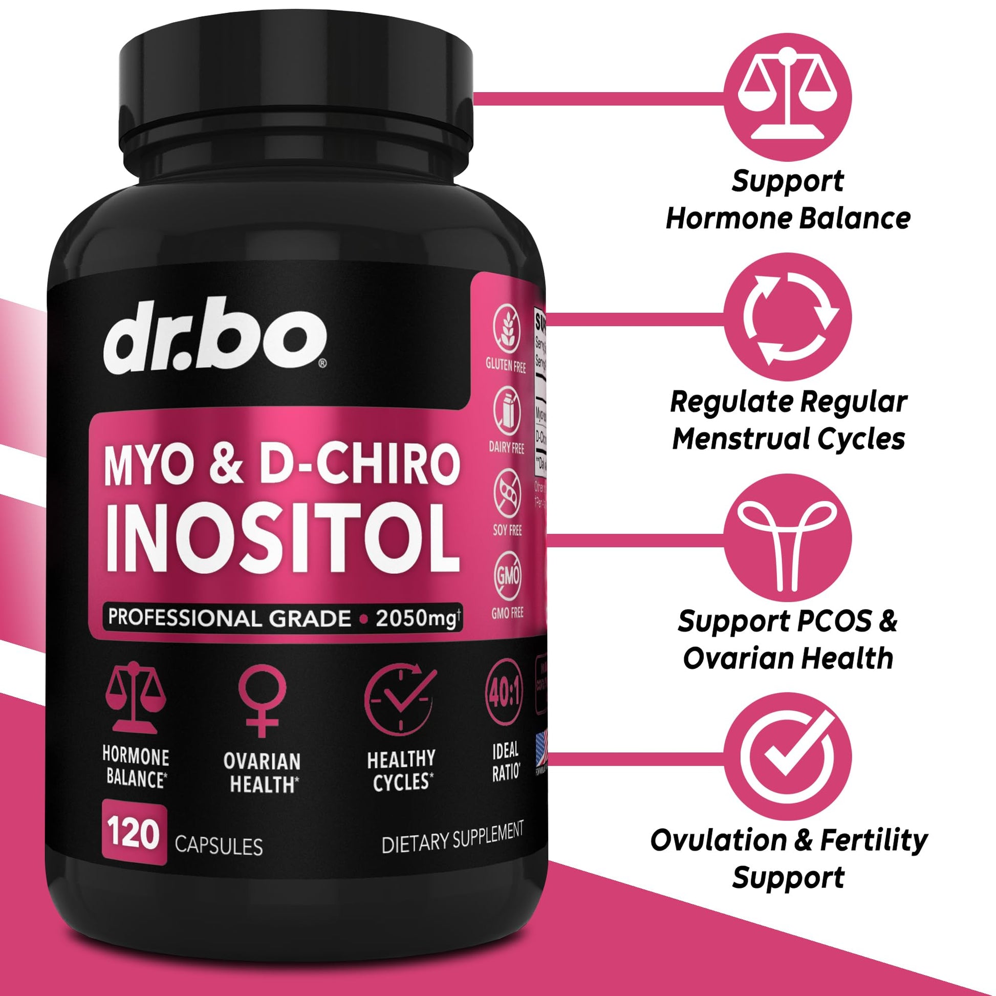 Myo-Inositol & D-Chiro Inositol Supplement Capsules - 40:1 Ratio Hormone Balance DR. BOBuy Supplements Australia