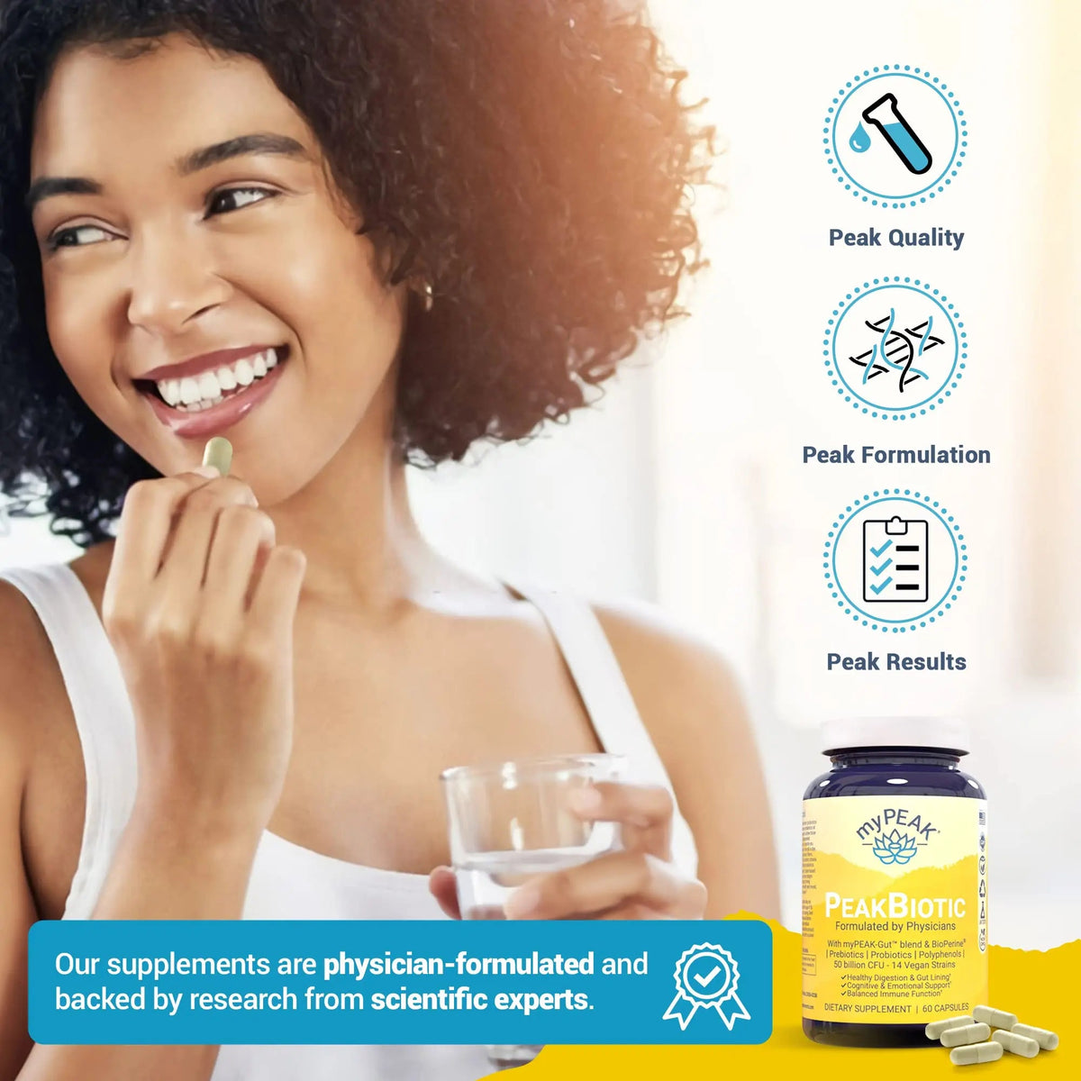 myPEAK PeakBiotic: The Ultimate Vegan Synbiotic with 50 Billion CFU Probiotics Prebiotics Postbiotics Modbiotics and Gut Lining to Enhance Digestion, Skin, and Mood with 2-Month Supply, 60 Capsules myPEAKBuy Supplements Australia