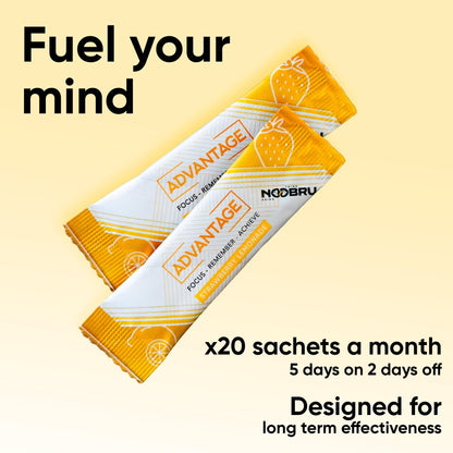 Noobru Аdvantage Nootropic - Delicious Nootropics Brain Supplement with 11 Active Ingredients - Natural Cognitive Enhancer - 20 Strawberry Lemonade Sachets - 1 Month Supply, 20 Count (Pack of 1) NoobruBuy Supplements Australia