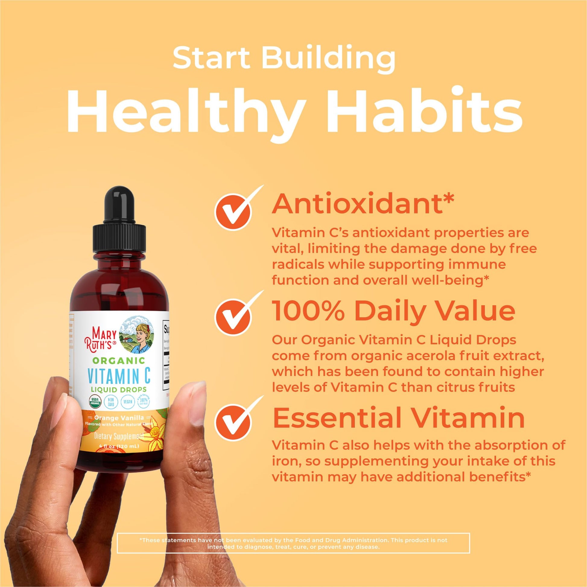 MaryRuth Organics Organic Vitamin C Supplement | Liquid Vitamin C Liquid Drops for Adults & Kids | Immune Support Supplement for Overall Health | Vegan | Non-GMO | Gluten Free | 4 Fl Oz MARYRUTH'SBuy Supplements Australia
