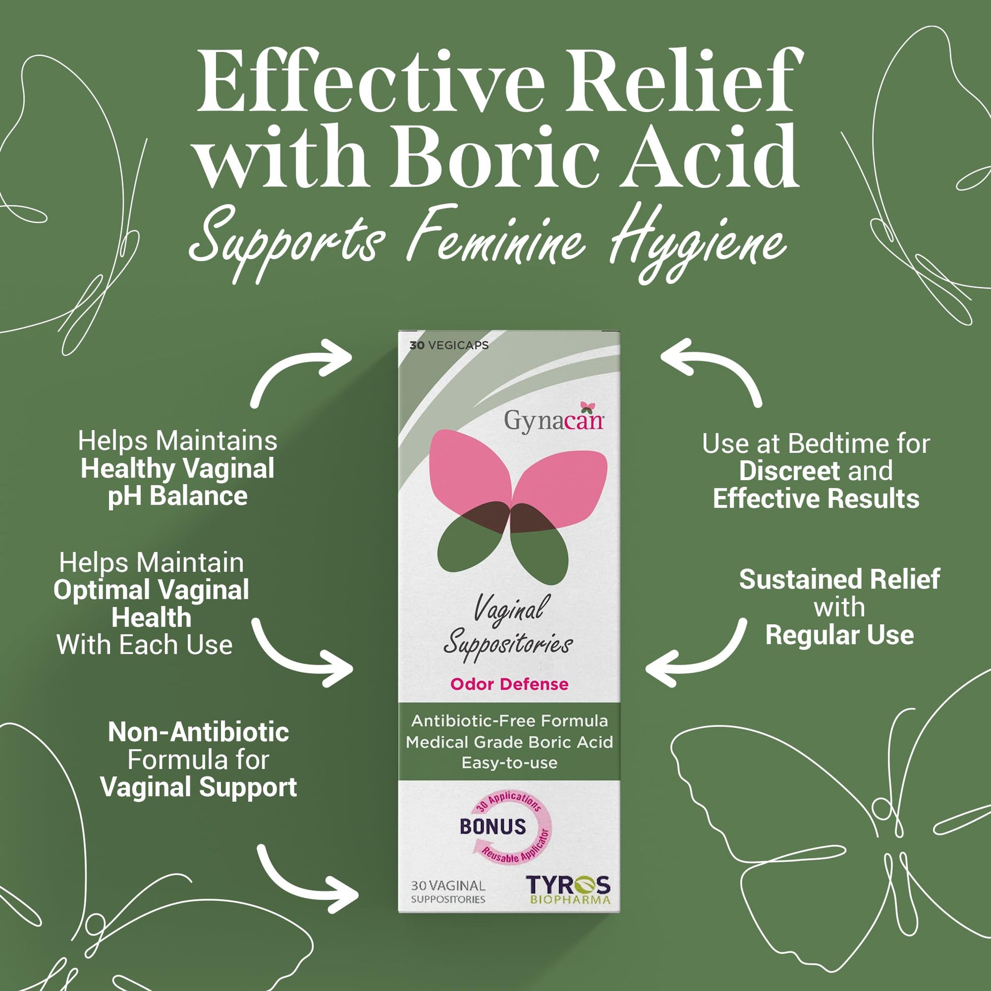Gynacan Boric Acid Suppositories for Women - pH Balance Vaginal Treatment for Women Odor Prevention, Pure Formula, No-Mess Applicator, Gentle & Effective GynacanBuy Supplements Australia