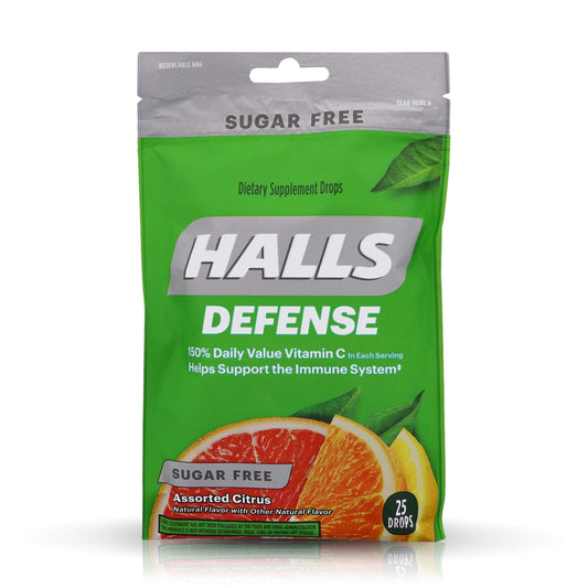Halls Defense Vitamin C Drops Sugar Free Assorted Citrus - 25 ct, Pack of 4 HALLS buy supplements Au