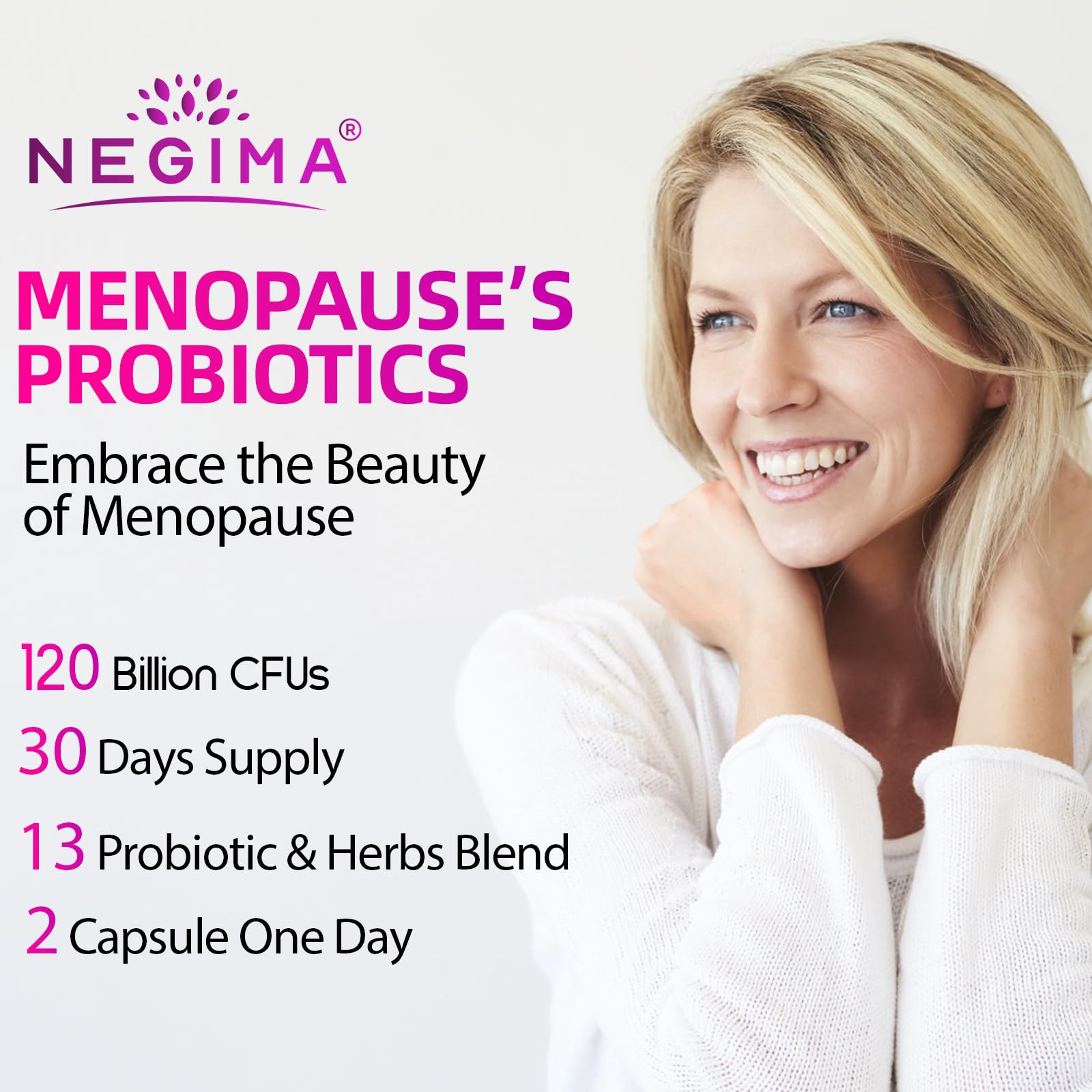 Negima Menopause Supplements for Women, 120 Billion CFUs Probiotics for Women, 13-in-1 Herbs & Botanicals Complex, for Menopause - 60 Caps NegimaBuy Supplements Australia