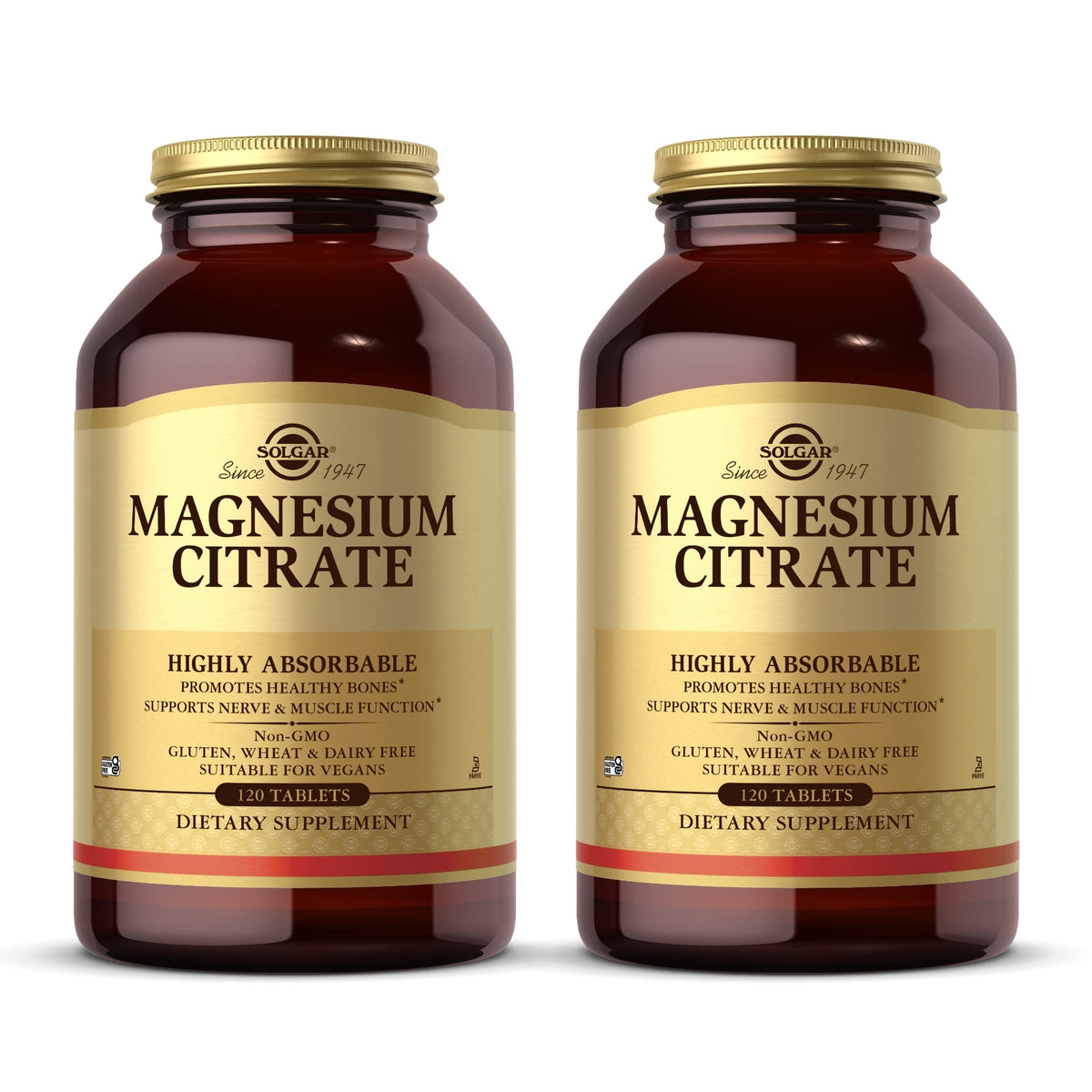 Solgar Magnesium Citrate - 120 Tablets, Pack of 2 - Promotes Healthy Bones, Supports Nerve & Muscle Function - Highly Absorbable - Non-GMO, Vegan, Gluten Free, Kosher - 120 Total Servings SolgarBuy Supplements Australia