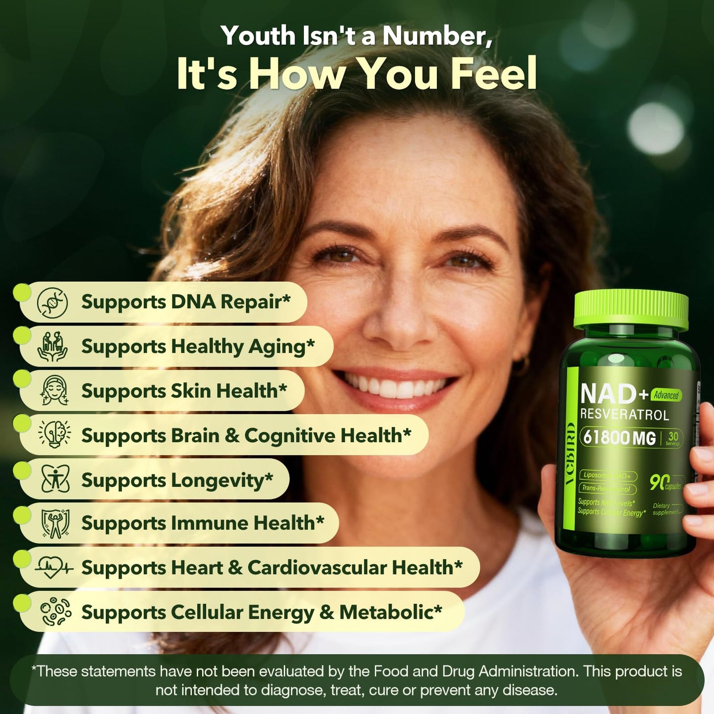 Nad Resveratrol Supplement 61800mg Per Bottle – Liposomal Nad+ Resveratrol for Women & Men – High Purity 1200mg Nad+ Supplement for Energy & Healthy Aging, Resveratrol, Quercetin, CoQ10 – 90 Counts VCBIRDBuy Supplements Australia