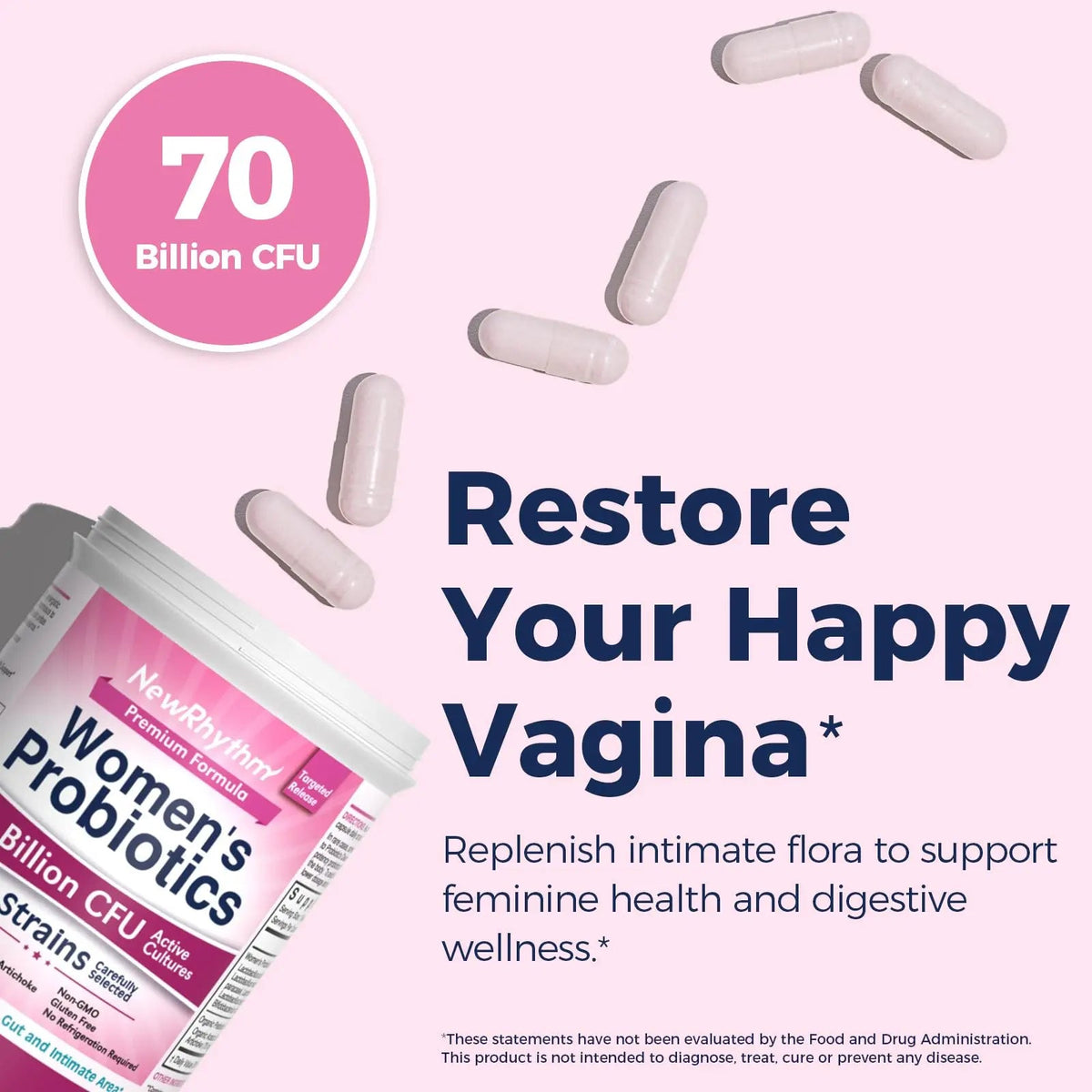 NewRhythm Women's Probiotics, Organic Prebiotics, 70 Billion CFU 10 Strains, Vaginal Probiotics for Urinary & Digestive Health, 30 Vegan Capsules, No Bloating NewRhythm buy supplements Au