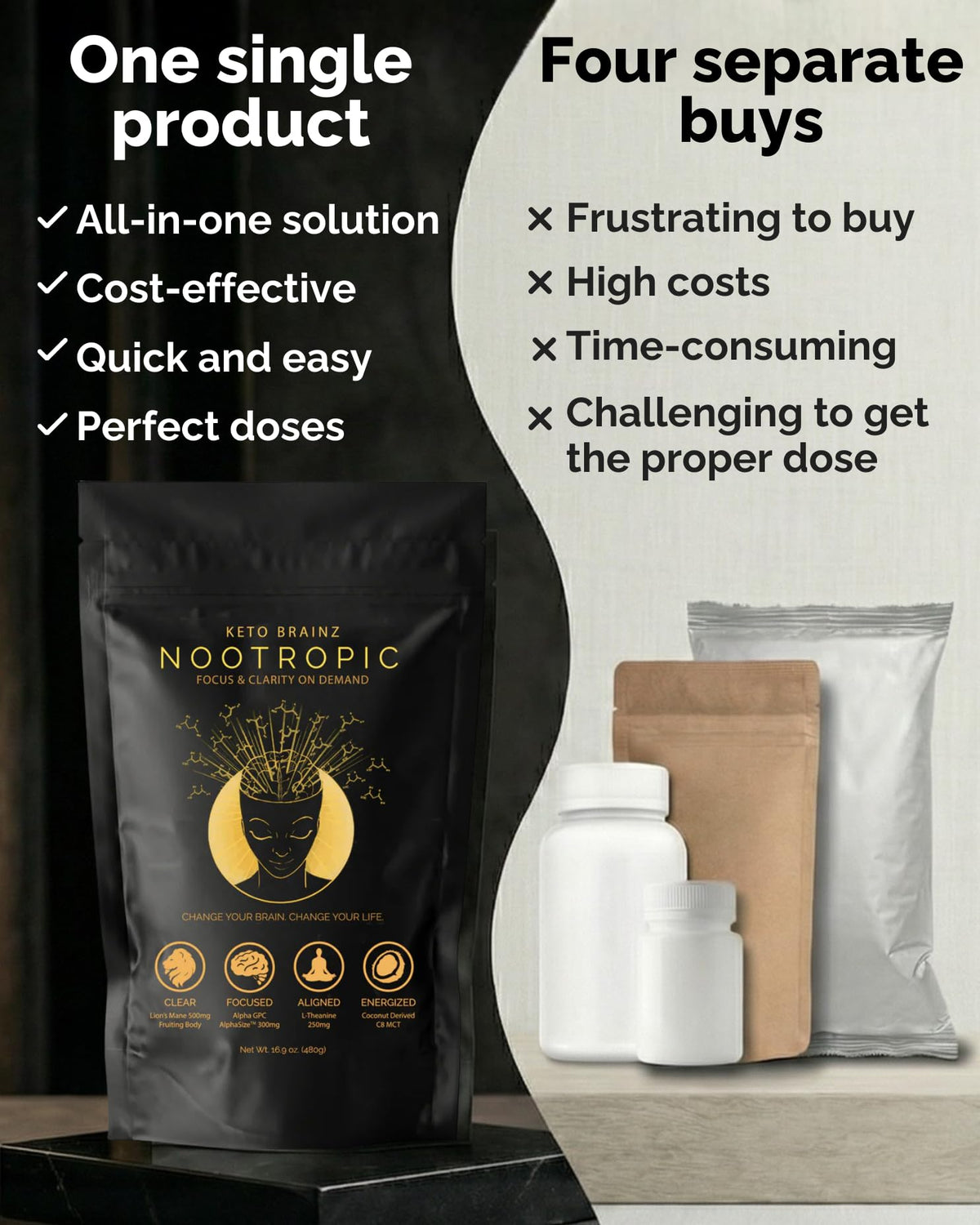 Keto Brainz C8MCT Based Nootropic - with 500mg Lion's Mane Mushroom, AlphaGPC & L-Theanine This is The Ultimate Easy to use nootropic Stack & Makes Delicious Mushroom Coffee! 16oz. 30 Servings Keto BrainzBuy Supplements Australia