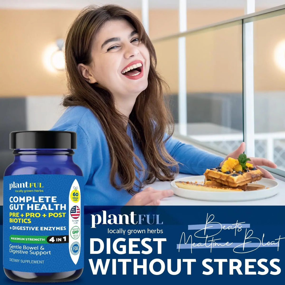4-in-1 Pre Post Probiotics & Digestive Enzymes - Complete Gut Health & Digestive Support for Women & Men - Prebiotic Probiotic & Postbiotic Gas & Bloating Relief – 60 Non GMO Capsules PLANTFUL RESEARCHBuy Supplements Australia
