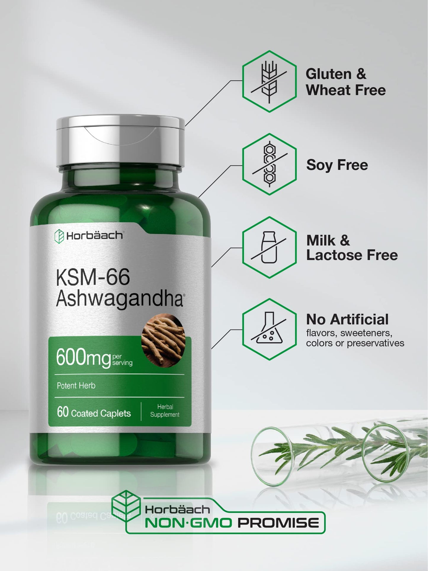 Horbäach KSM-66 Ashwagandha 600mg | with L-Theanine | 60 Coated Caplets | Vegan, Non-GMO, Gluten Free Complex Supplement HorbäachBuy Supplements Australia