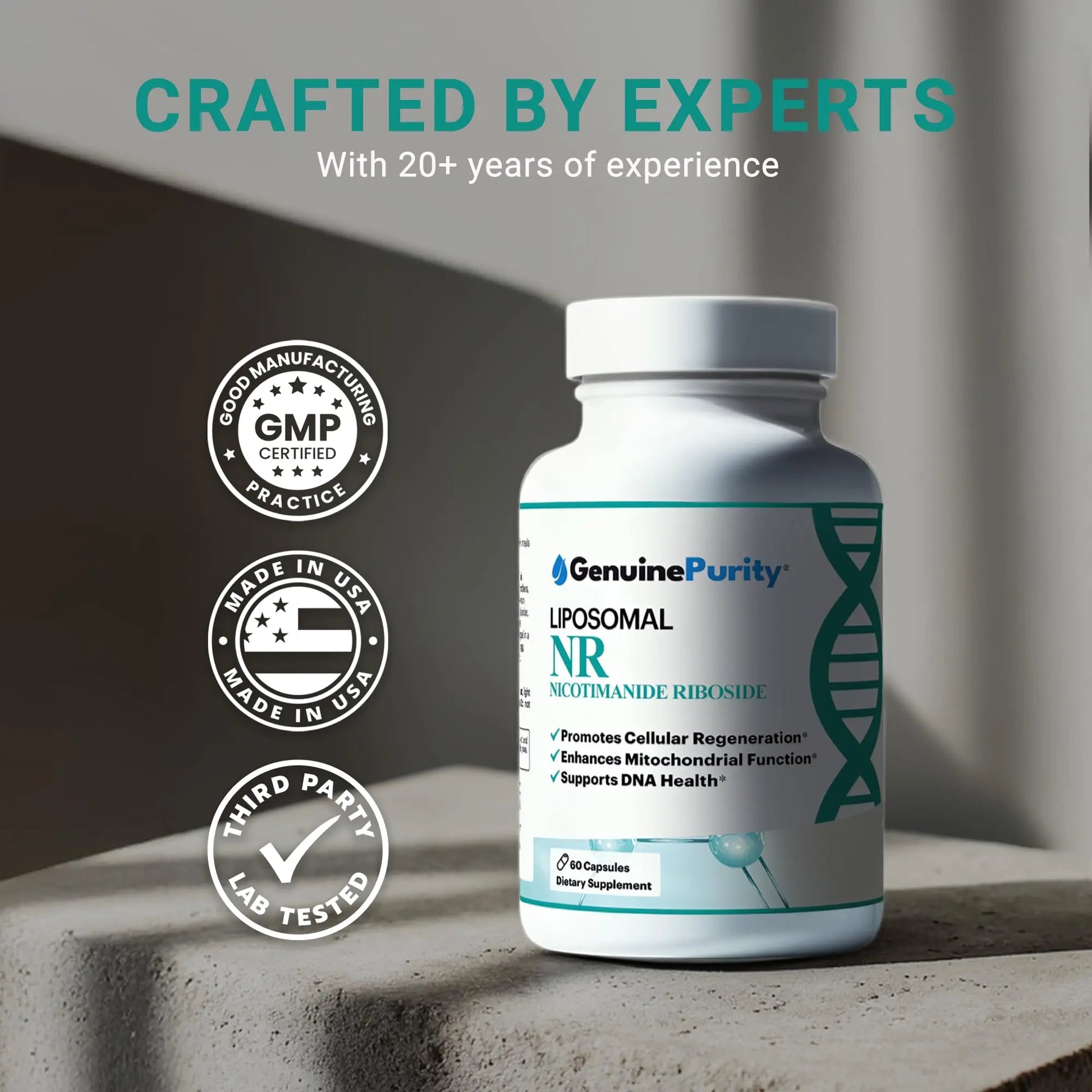 GenuinePurity Liposomal NR 300mg Nicotinamide Riboside Supplement | Advanced NAD Boost for Cellular Energy and Mitochondrial Function | Gluten Free, Vegan, USA Made, Non-GMO | 60 Capsules GenuinePurityBuy Supplements Australia