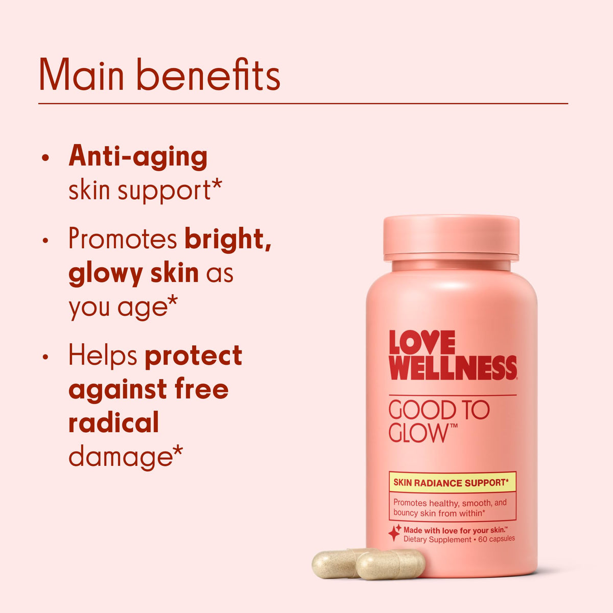 Love Wellness Good to Glow | Collagen Supplement with Biotin, Vitamin C, E, Ashwagandha & Zinc | Promotes Smooth, Glowing & Clear Skin | Enhances Smoothness & Promotes Healthy Skin | 60 Count Love WellnessBuy Supplements Australia