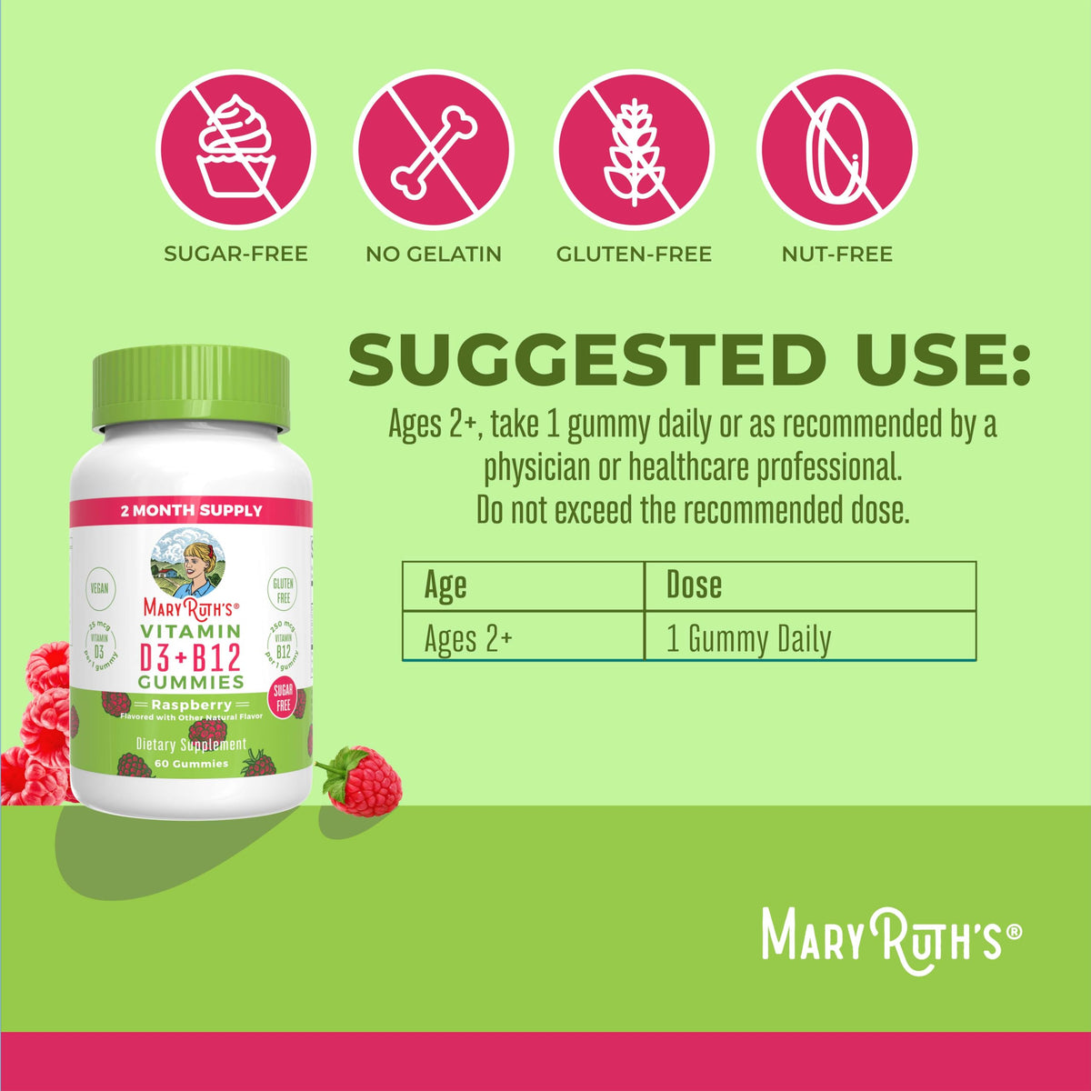 MaryRuth Organics Sugar Free | 2 Month Supply | Vitamin D & B12 Vitamin Supplements for Adults & Kids | Bone Health | Immune Support | Vegan | Non-GMO | 60 Servings MARYRUTH'SBuy Supplements Australia