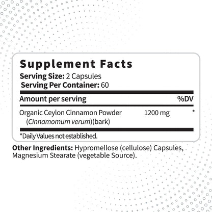 Type Zero Ceylon Cinnamon Capsules (1200mg | 120 Capsules) - Natural, Non-GMO, Gluten Free, Organic Cinnamon Bark Supplement Type ZeroBuy Supplements Australia
