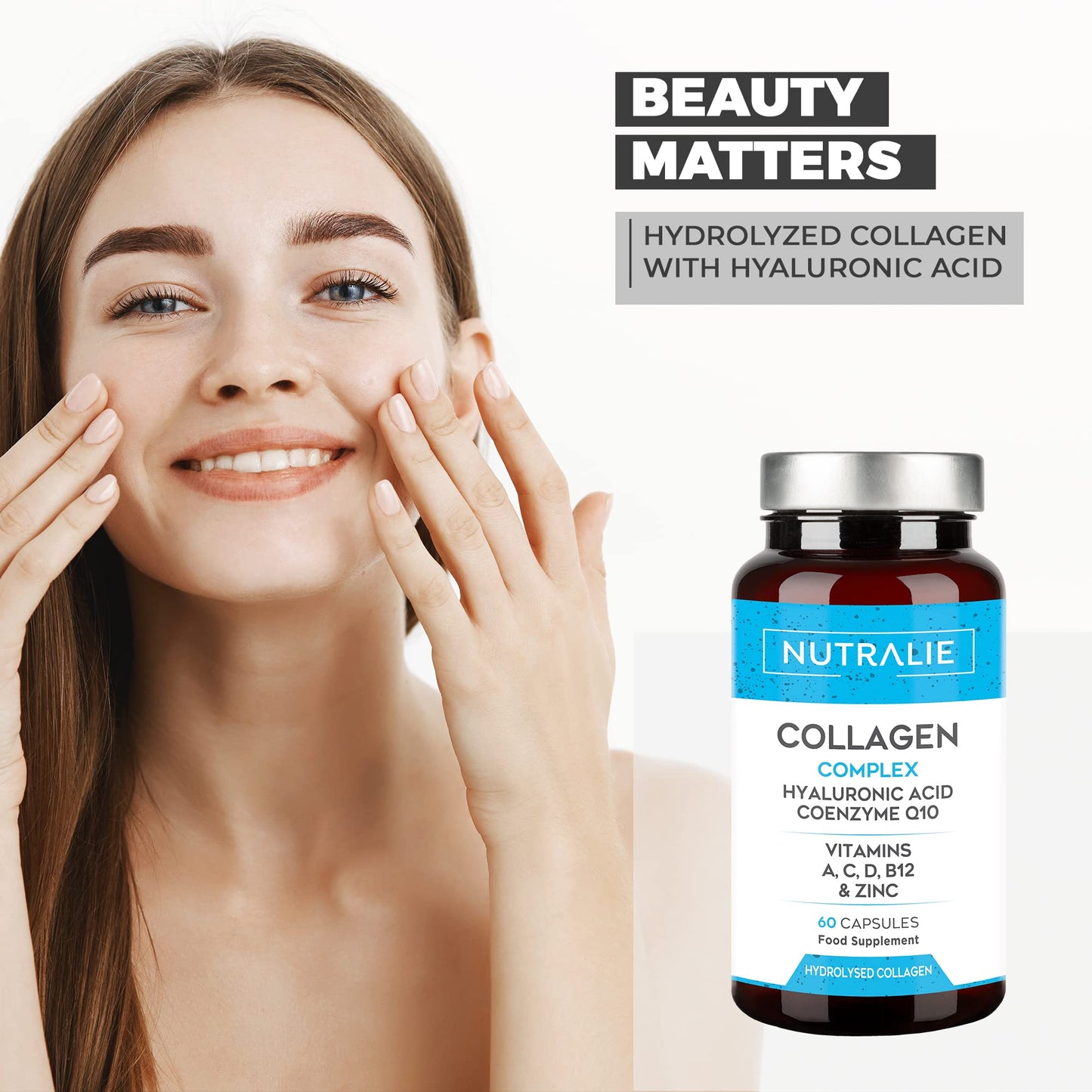 Collagen + Hyaluronic Acid + Q10 Hydrolysed Collagen Women Men + Vitamins A C D B12 Zinc NUTRALIEBuy Supplements Australia