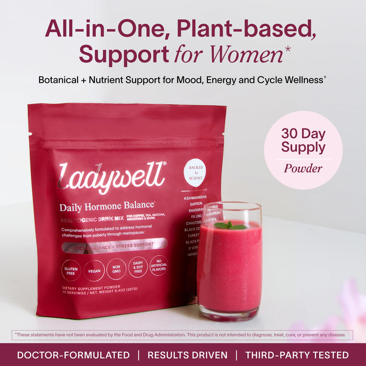 Ladywell Daily Hormone Balance Powder | Natural Cycle Support for Women | Supports Mood, Bloating, Cramps, Skin Health & Cravings with Chasteberry, B Vitamins, Ashwagandha, Saffron + | 30 Servings LadywellBuy Supplements Australia