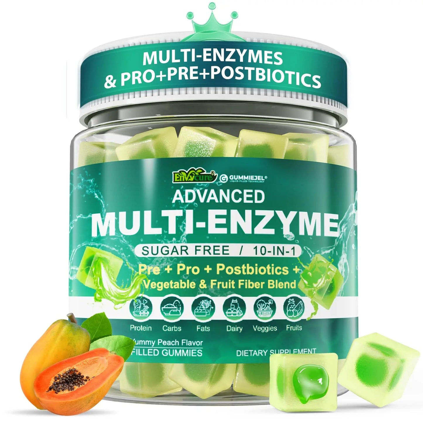 Digestive Enzymes Gummies for Women & Men, Multi-Enzymes with 90Billion CFU Probiotics and Prebiotics & Postbiotic, Vegetable & Fruit Fiber Blend, Super Enzymes for Digestive & Gut Health,Immune,60Cts EnvyCureBuy Supplements Australia