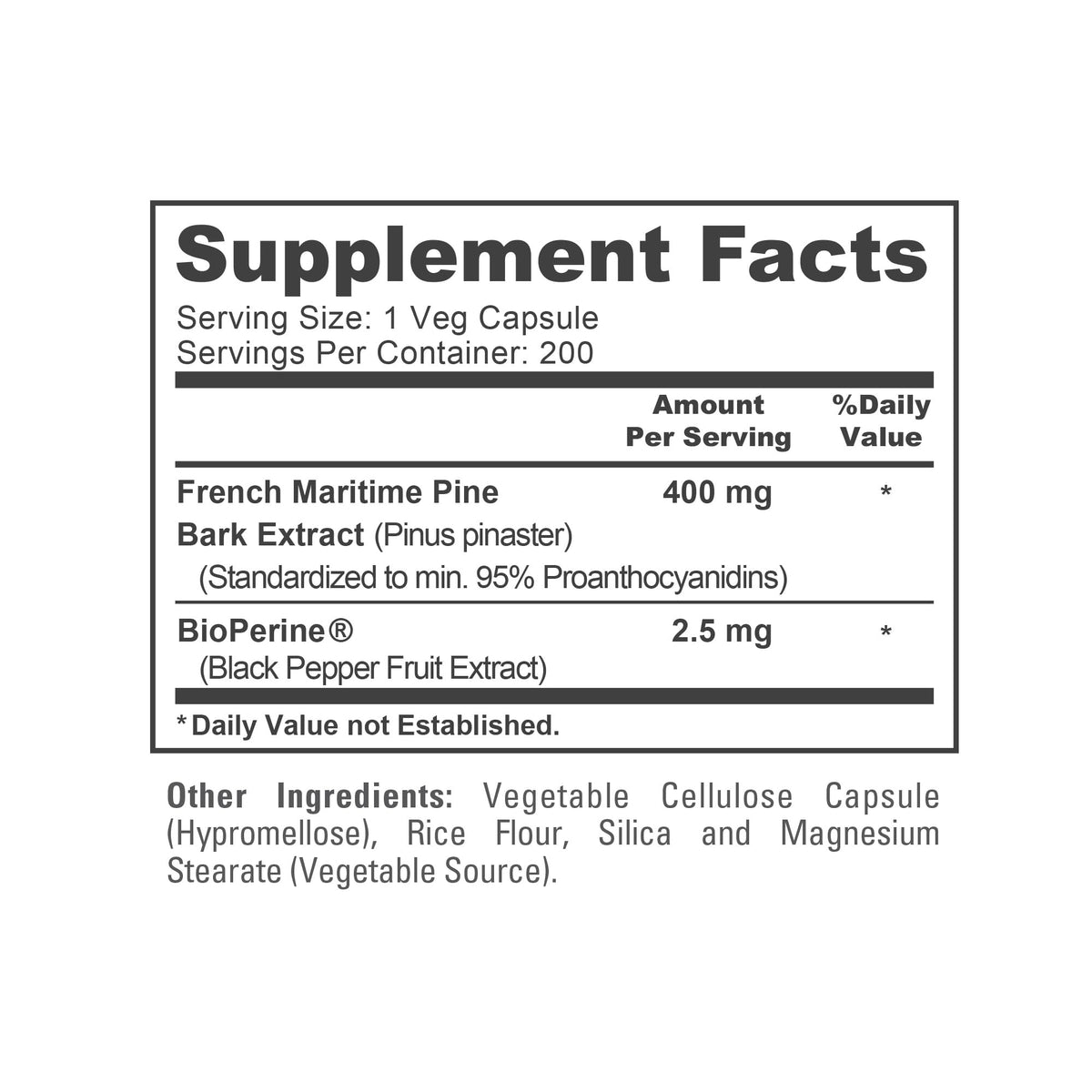 NusaPure French Maritime Pine Bark Extract 400mg per Veggie Caps 200-Day Supply Bioperine Non-GMO Vegan NusaPureBuy Supplements Australia