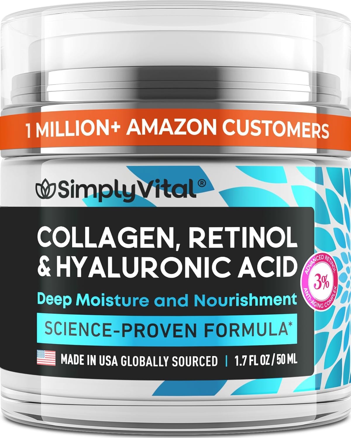 Anti-Aging Face Moisturizer with Retinol, Collagen & Hyaluronic Acid - Made in USA - Moisturizer Face Cream for Women & Men - Firming & Hydrating Neck Cream - Day & Night Skin Care - 1.7 fl oz SimplyVital buy supplements Au