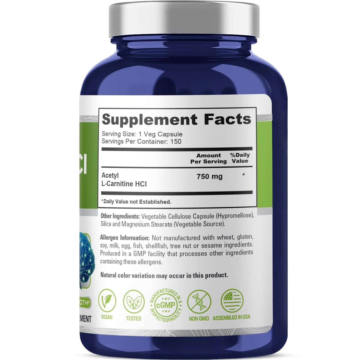 NusaPure Acetyl L-Carnitine 750mg per Caps 150 Veggie Capsules (Non-GMO, Vegan) High Potency Acetyl L Carnitine HCL (ALCAR) NusaPureBuy Supplements Australia
